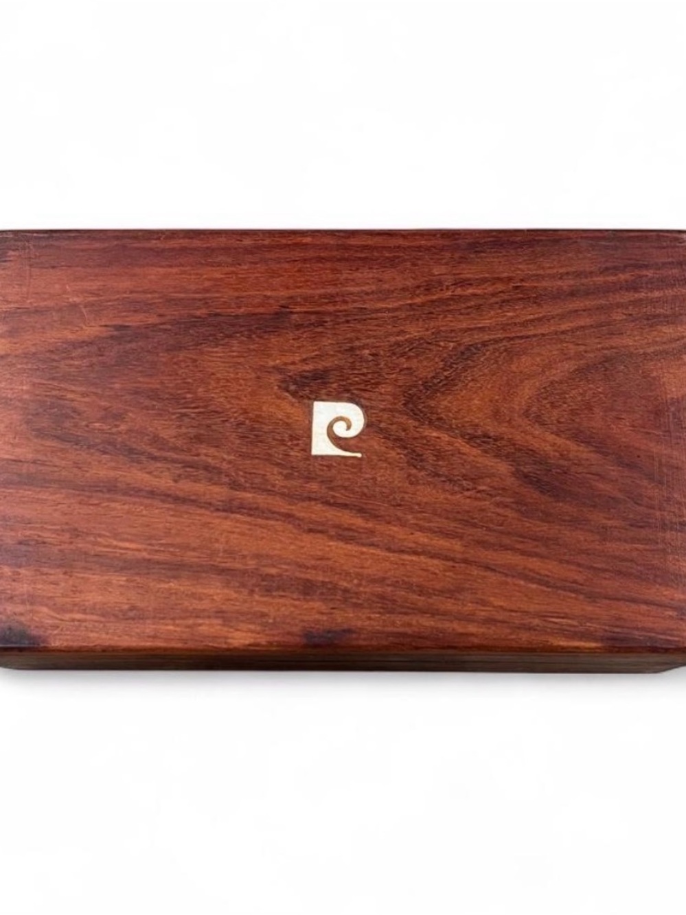 Pierre Cardin Wood-Grain Stash Box in Rich Brown with Mother of Pearl Inlay Logo